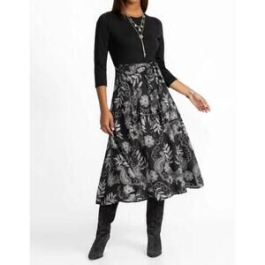 Johnny Was Dress Women’s Marana Mixed Media Tie Wrap Midi Dress XL Black